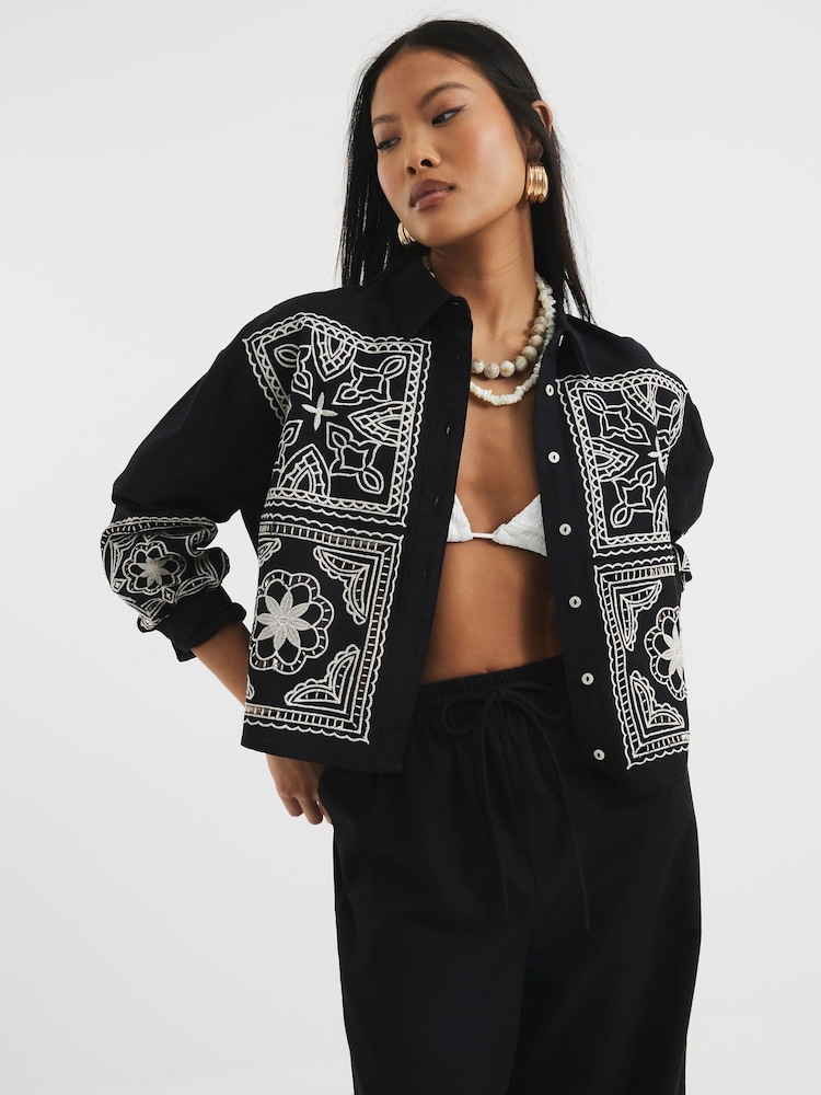 River Island Black Petite Cutwork Linen Shirts - Image 1 of 1