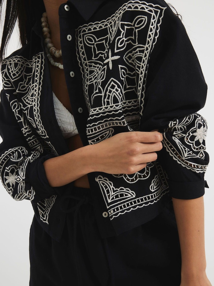 River Island Black Petite Cutwork Linen Shirts - Image 4 of 4