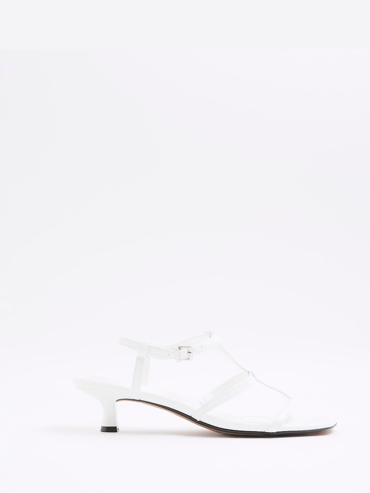 River Island White T-Bar Kitten Heel Sandals - Image 1 of 1