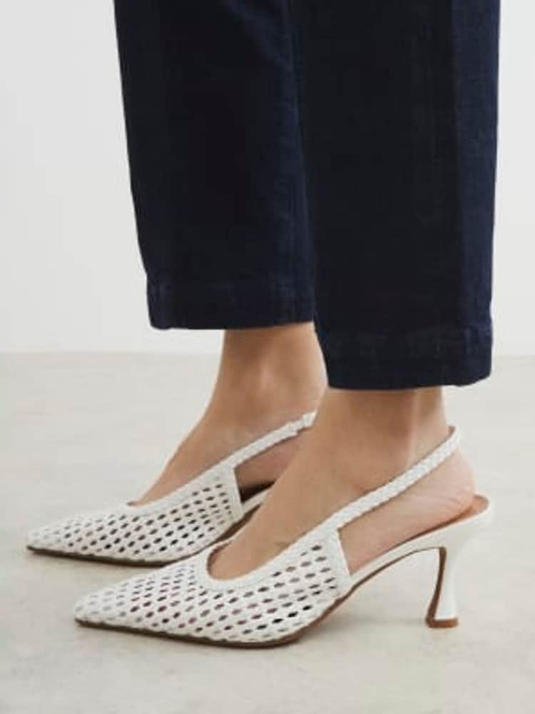 River Island White Woven Sling Back Heeled Court Shoes - Image 1 of 6