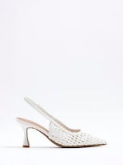 River Island White Woven Sling Back Heeled Court Shoes - Image 2 of 6