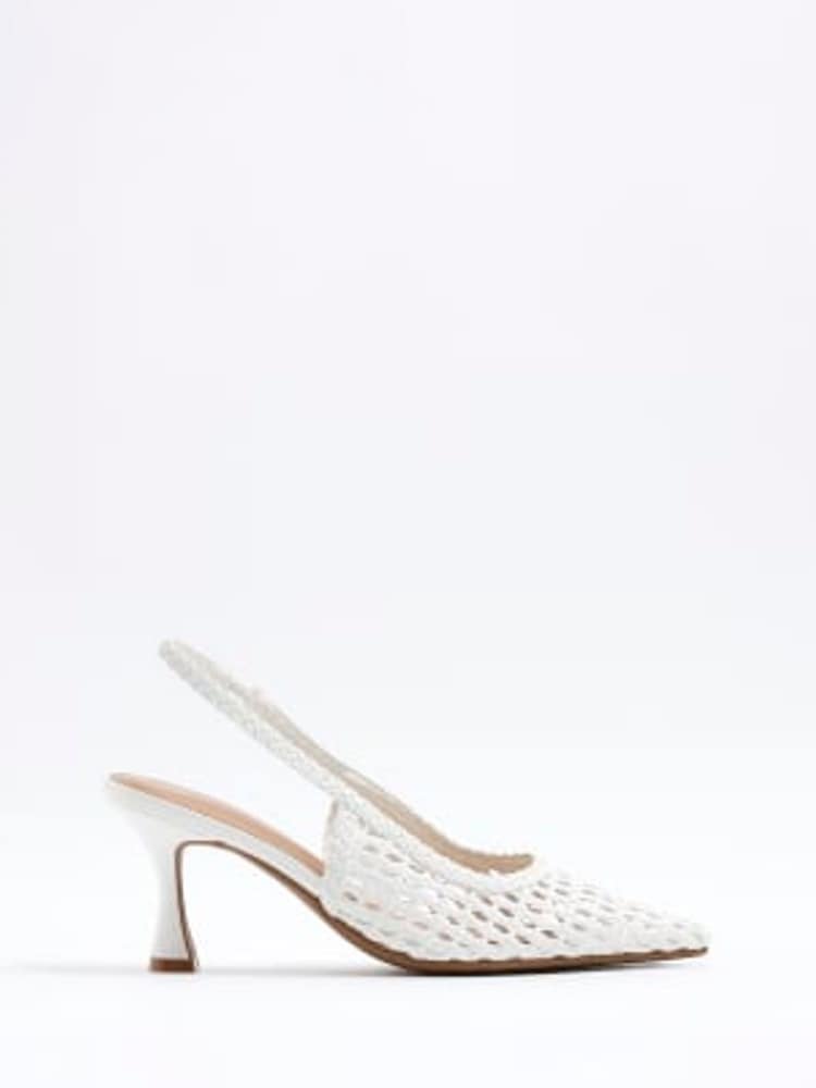 River Island White Woven Sling Back Heeled Court Shoes - Image 2 of 6