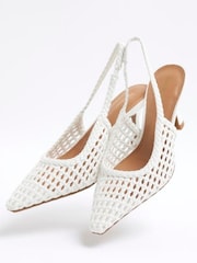 River Island White Woven Sling Back Heeled Court Shoes - Image 5 of 6