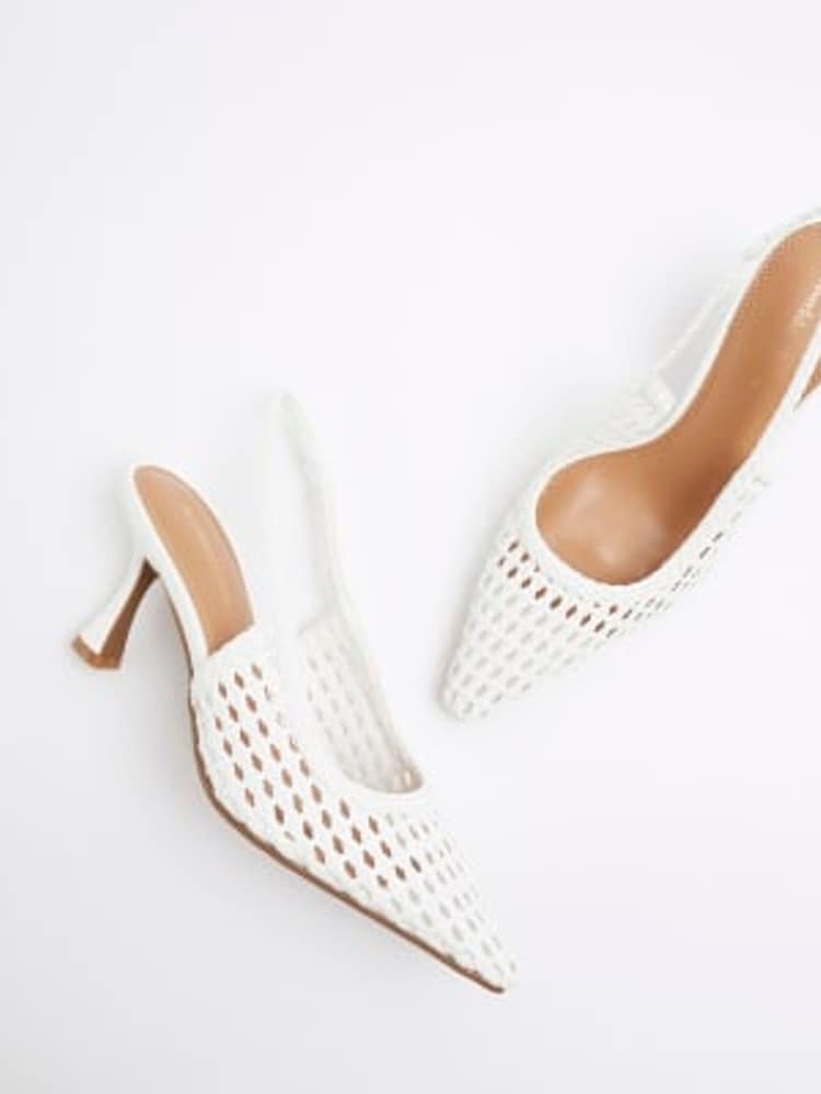 River Island White Woven Sling Back Heeled Court Shoes - Image 6 of 6