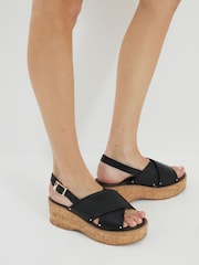 River Island Black Cross Strap Slingback Wedge Sandals - Image 1 of 6