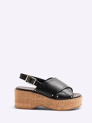 River Island Black Cross Strap Slingback Wedge Sandals - Image 3 of 6