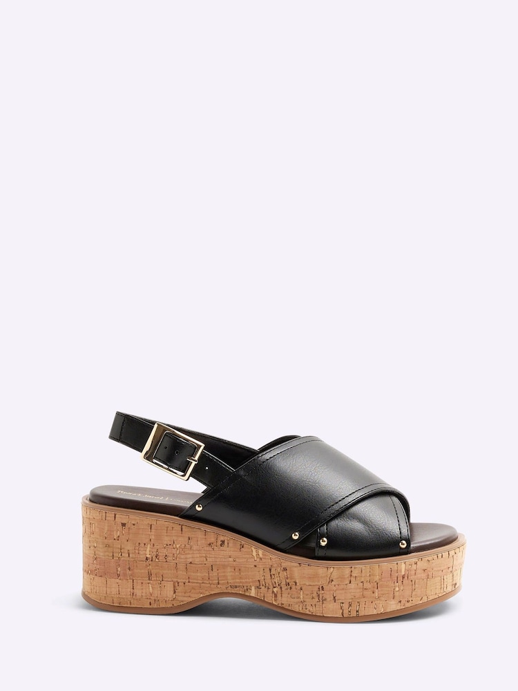 River Island Black Cross Strap Slingback Wedge Sandals - Image 3 of 6