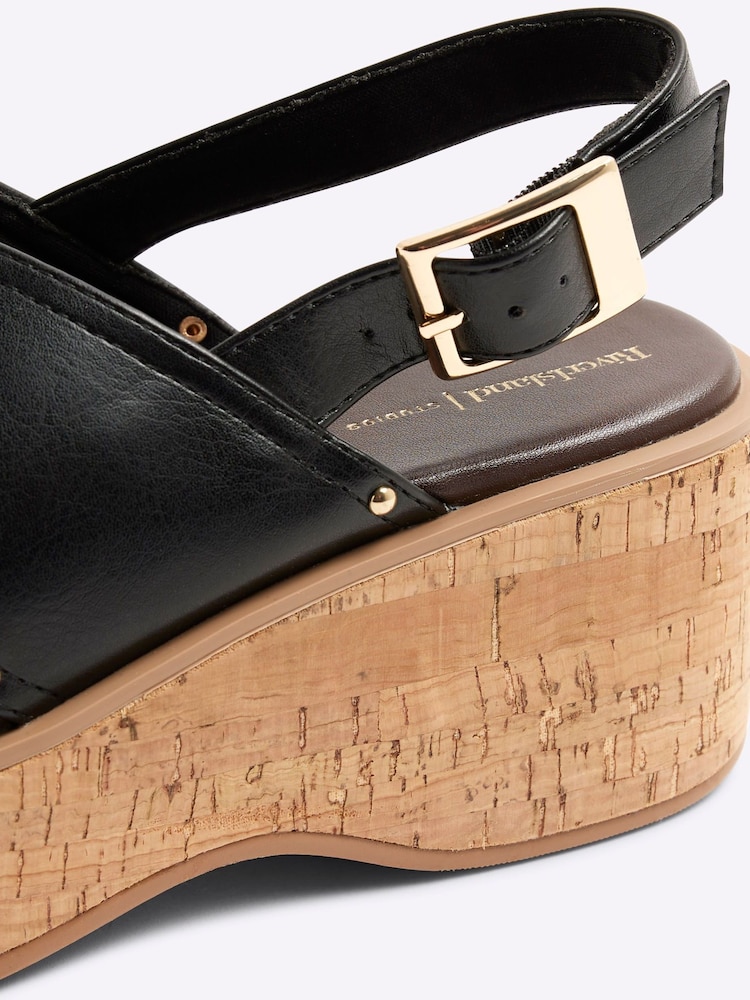 River Island Black Cross Strap Slingback Wedge Sandals - Image 6 of 6