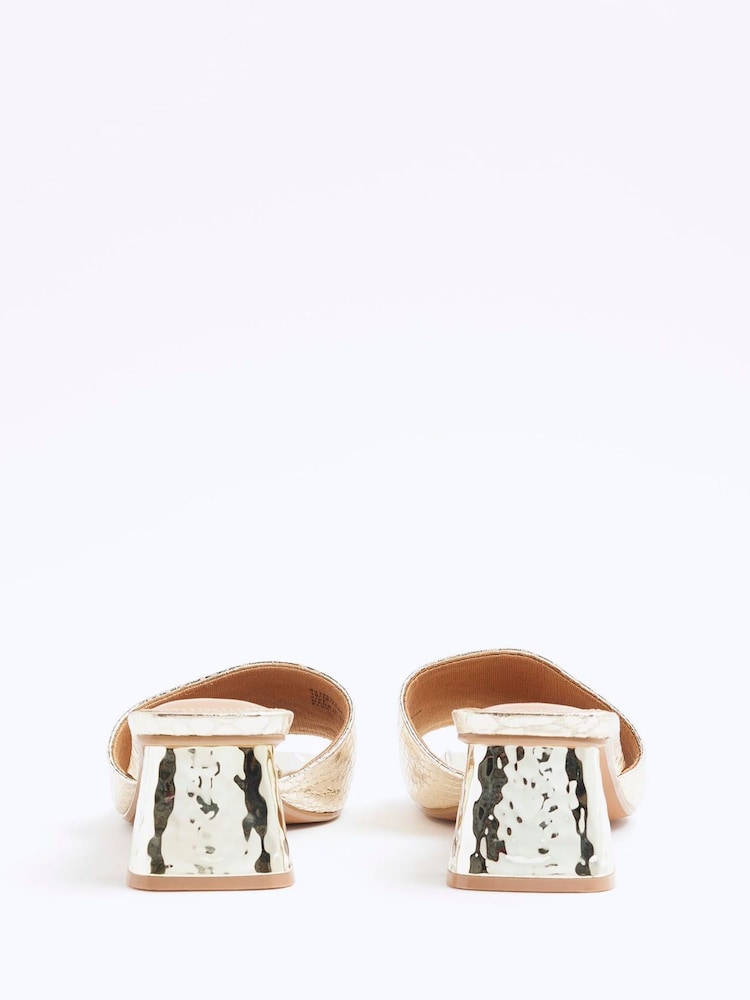 River Island Gold Textured Block Heel Mules - Image 3 of 5