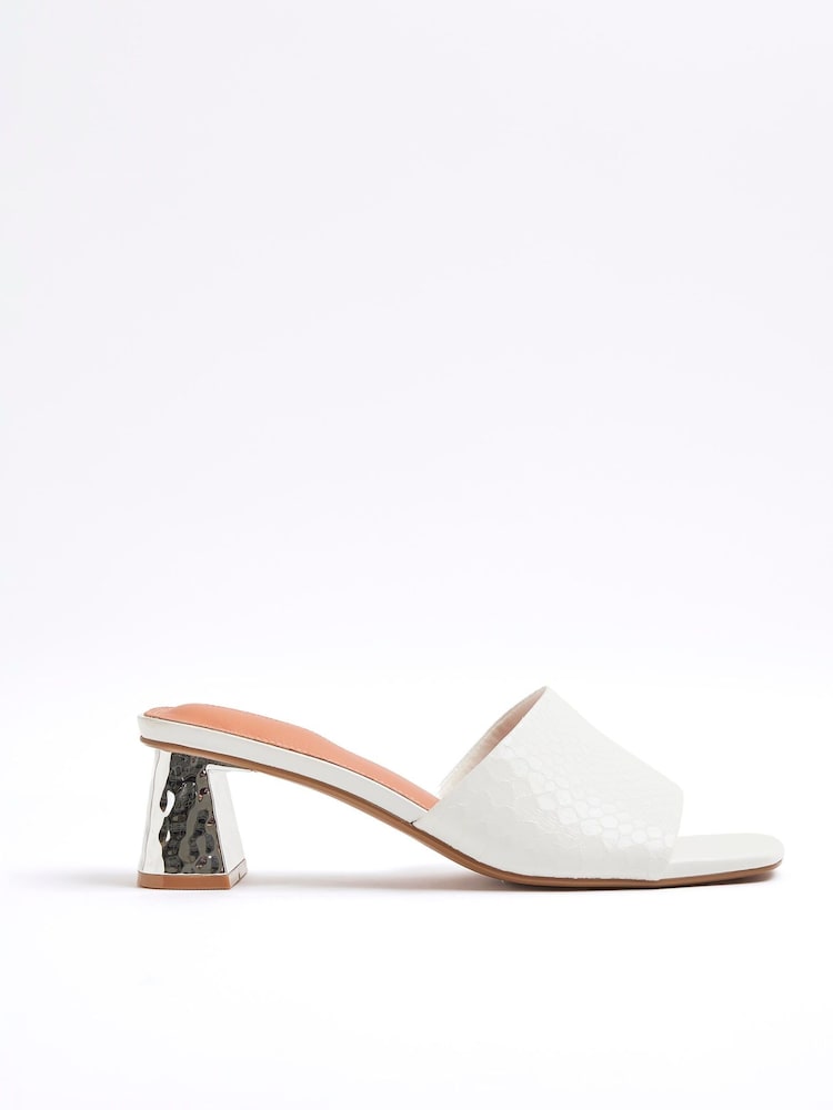 River Island White Textured Block Heel Mules - Image 1 of 5