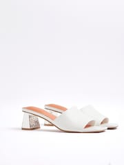 River Island White Textured Block Heel Mules - Image 2 of 5