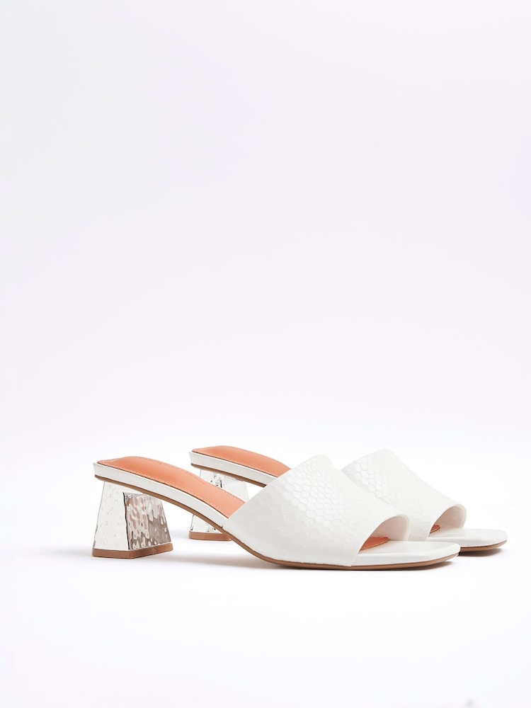 River Island White Textured Block Heel Mules - Image 2 of 5