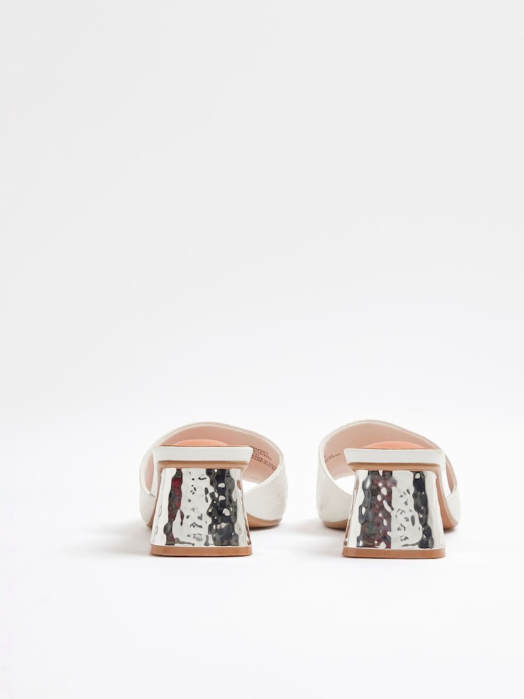River Island White Textured Block Heel Mules - Image 3 of 5