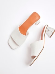 River Island White Textured Block Heel Mules - Image 4 of 5