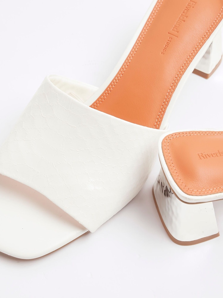River Island White Textured Block Heel Mules - Image 5 of 5