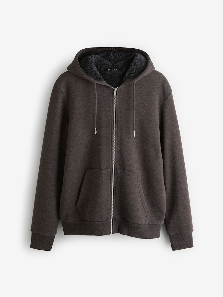 Brown Long Sleeved Borg Zipped Hoodie - Image 1 of 1