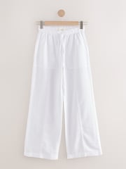 Khaki/White Wide Leg Pull On Linen Blend Trousers 2 Pack - Image 3 of 11