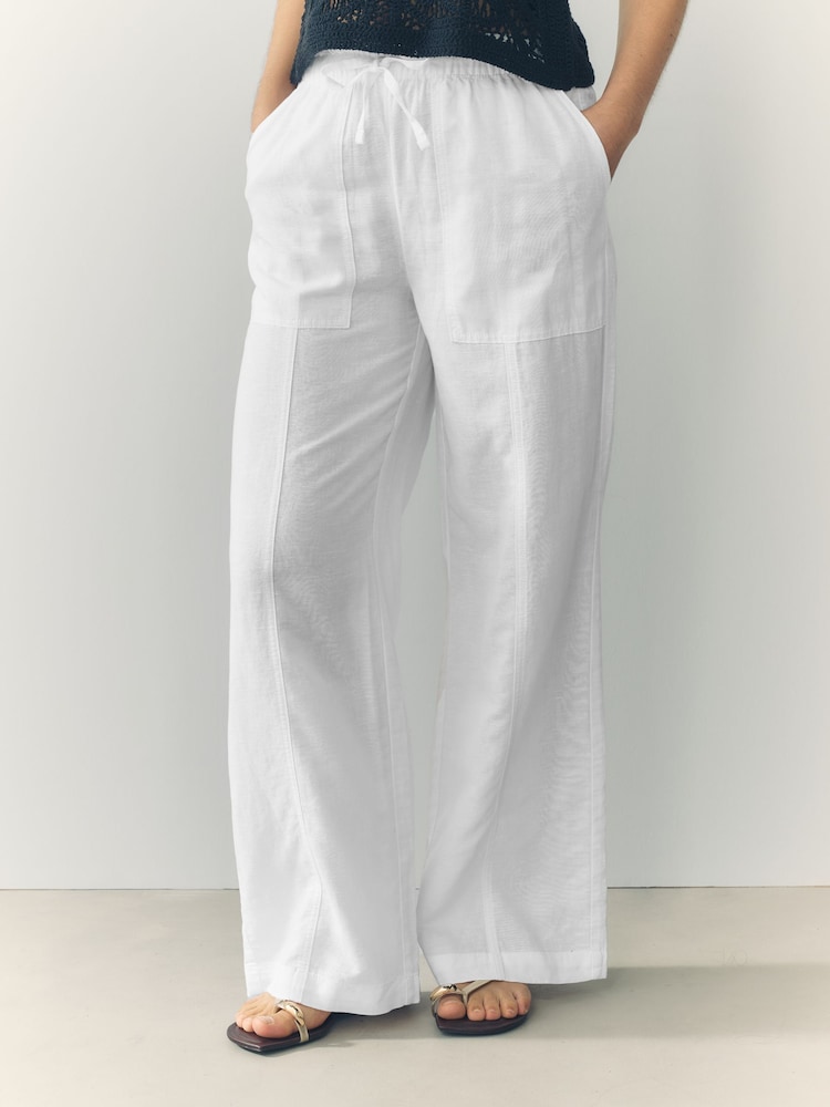 Khaki/Blanc - Lot de 2 pantalons larges à enfiler en lin Blend - Image 3 of 11