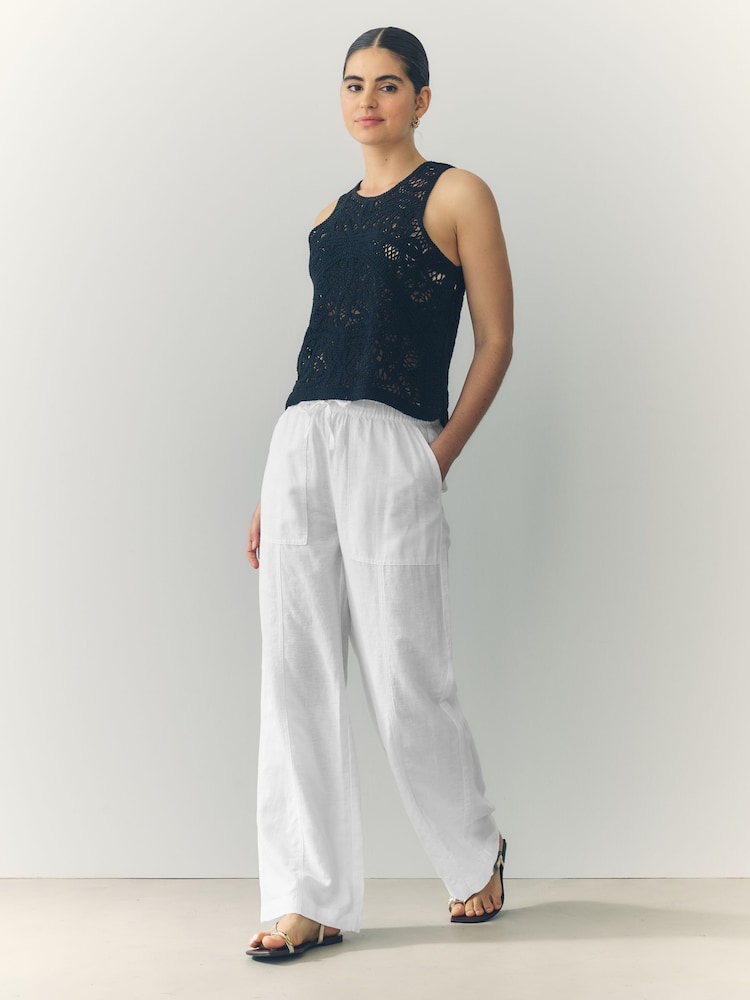 Khaki/Blanc - Lot de 2 pantalons larges à enfiler en lin Blend - Image 5 of 11