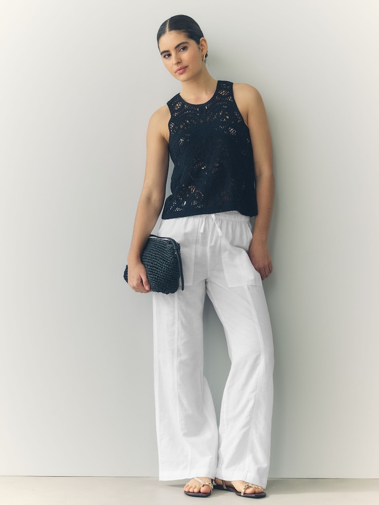 Khaki/Blanc - Lot de 2 pantalons larges à enfiler en lin Blend - Image 6 of 11