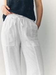 Khaki/White Wide Leg Pull On Linen Blend Trousers 2 Pack - Image 7 of 11