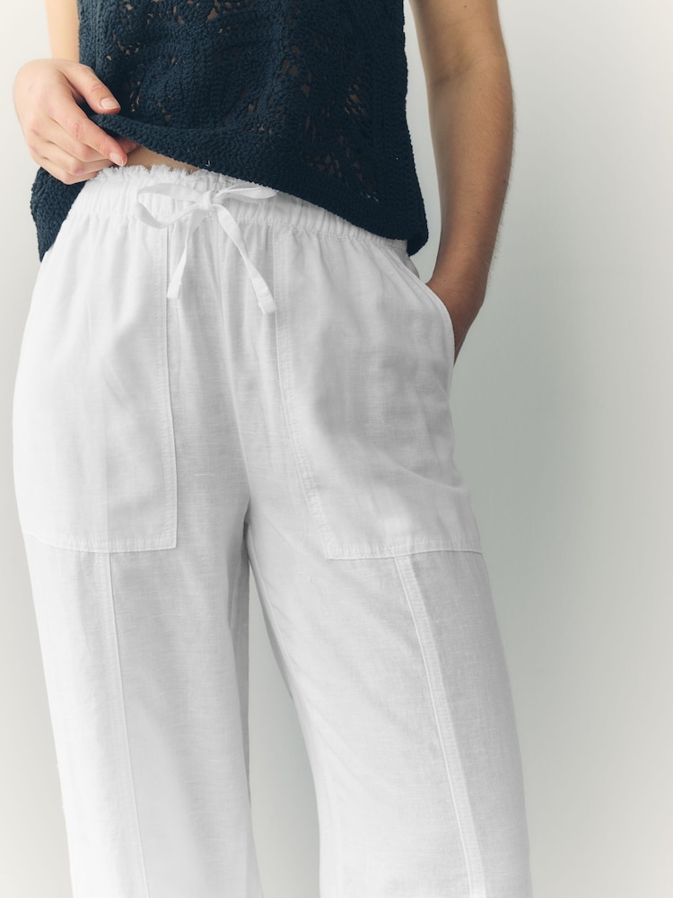 Khaki/Blanc - Lot de 2 pantalons larges à enfiler en lin Blend - Image 7 of 11