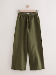 Khaki/White Wide Leg Pull On Linen Blend Trousers 2 Pack - Image 8 of 11