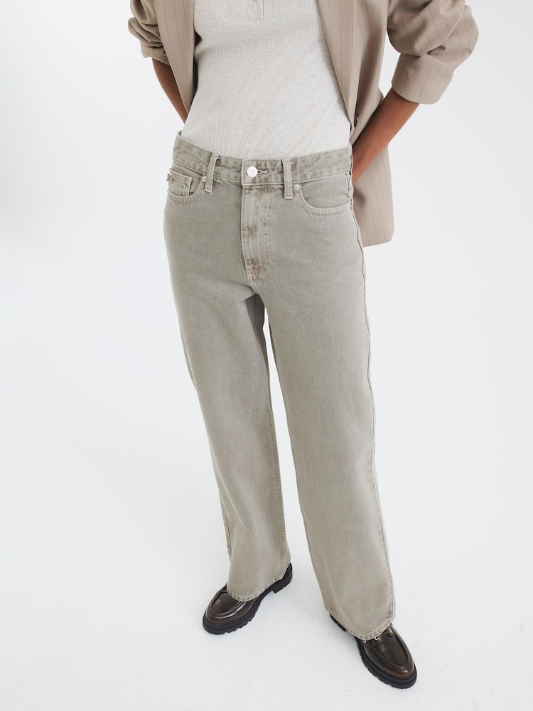 River Island Grey Relaxed Straight Fit 100% Cotton Jeans - Image 1 of 3 River Island Grey Relaxed Straight Fit 100% Cotton Jeans - Image 1 of 3