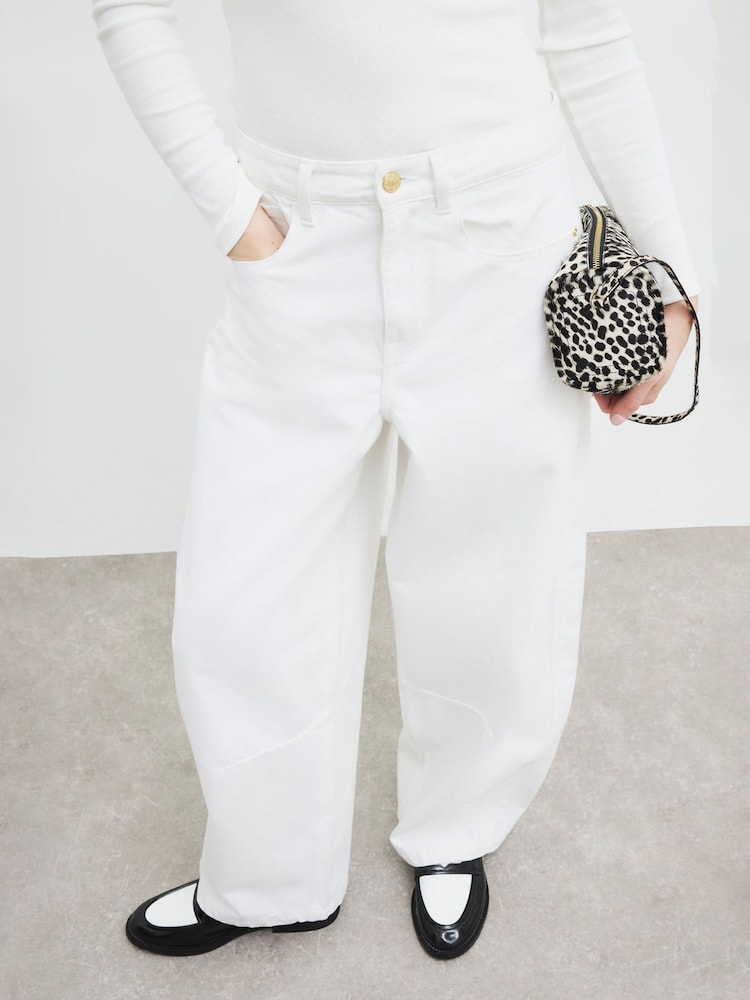 River Island White Mid Rise Balloon 100% Cotton Jeans - Image 1 of 5