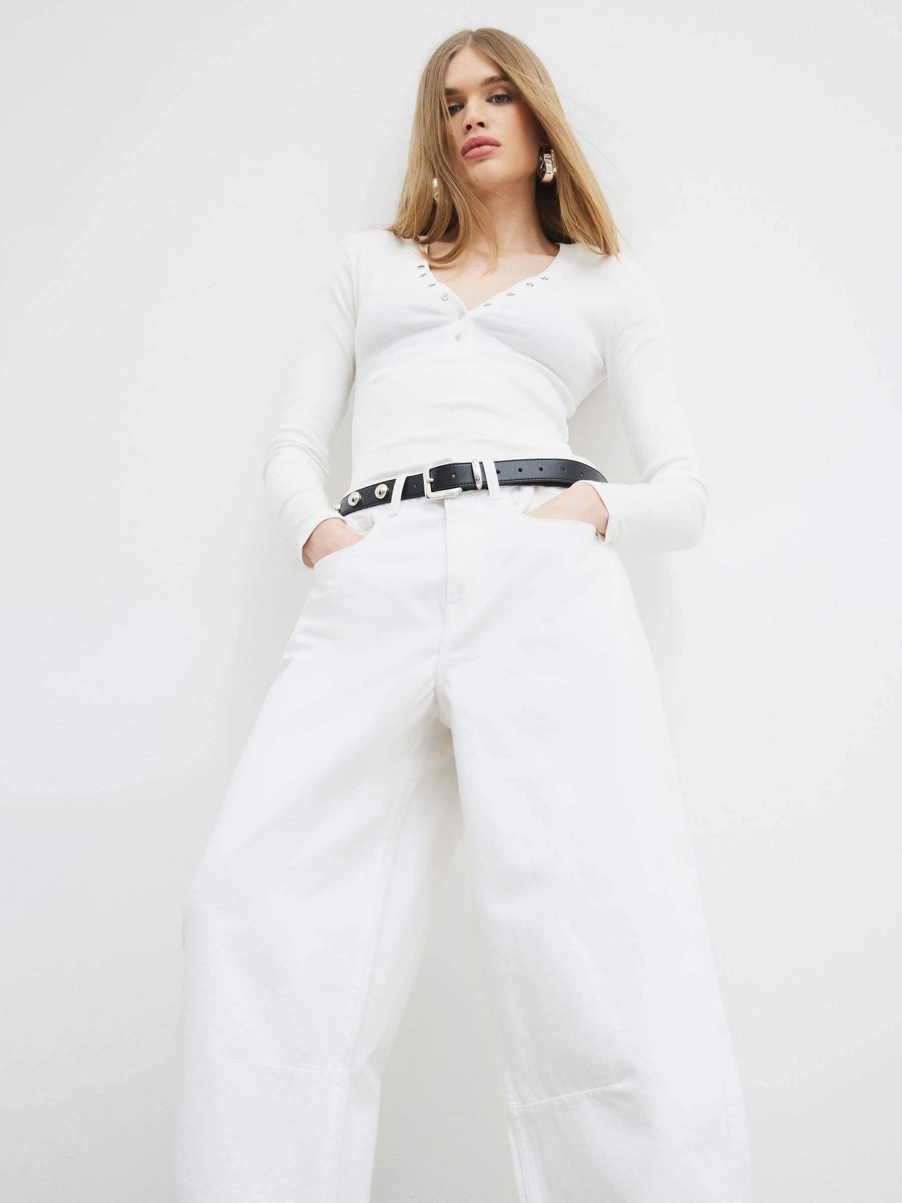 Buy River Island White Mid Rise Balloon 100% Cotton Jeans from