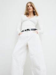 River Island White Mid Rise Balloon 100% Cotton Jeans - Image 4 of 5