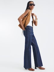 River Island Blue High Rise Relaxed Flare Pocket Front Jeans - Image 1 of 4