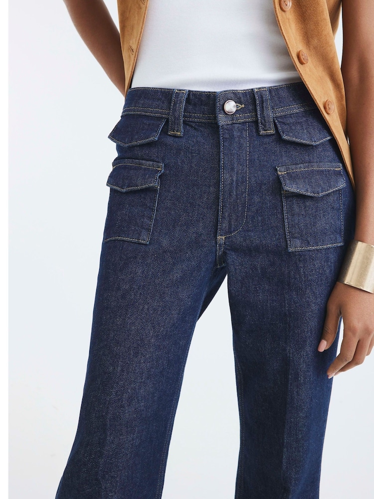 River Island Blue High Rise Relaxed Flare Pocket Front Jeans - Image 2 of 4