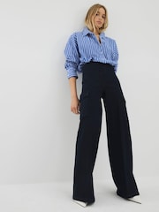 River Island Blue High Rise Super Wide Leg Jeans - Image 1 of 4