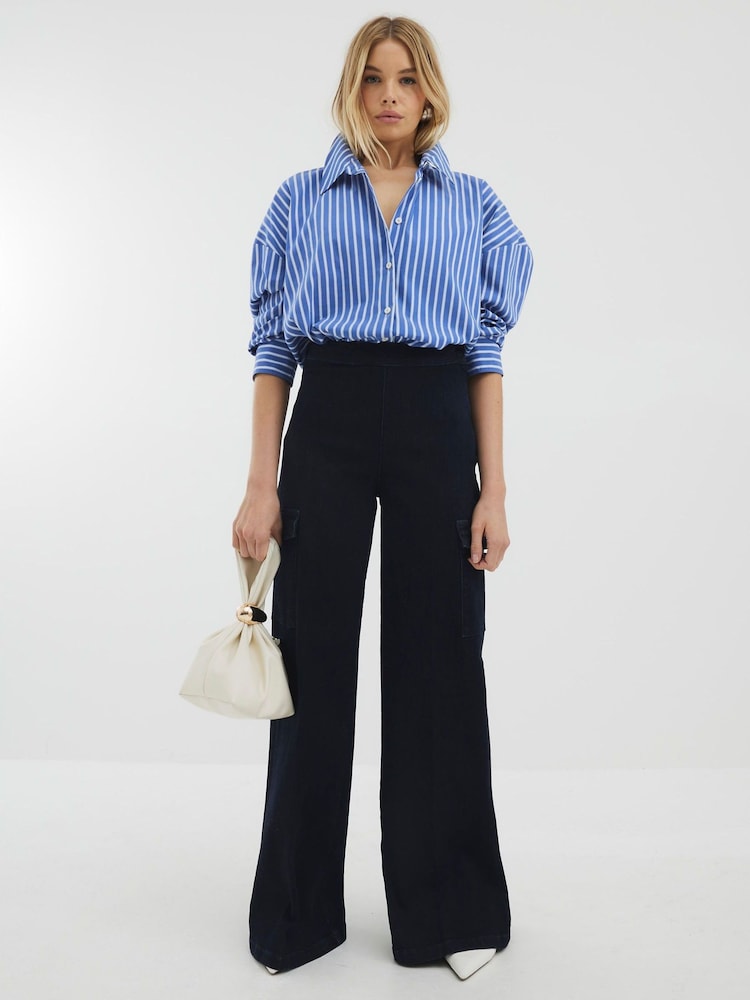 River Island Blue High Rise Super Wide Leg Jeans - Image 2 of 4
