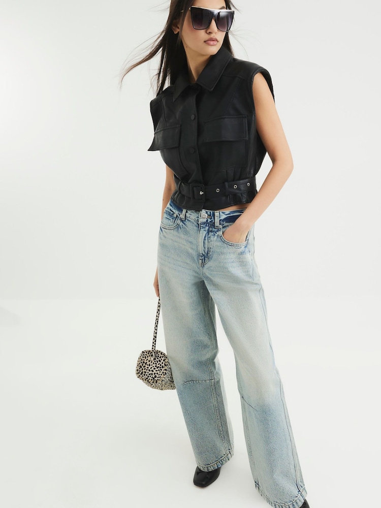 River Island Blue Mid Rise Balloon 100% Cotton Jeans - Image 1 of 4