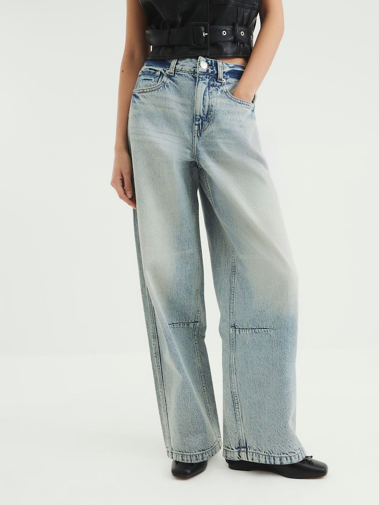 River Island Blue Mid Rise Balloon 100% Cotton Jeans - Image 2 of 4 River Island Blue Mid Rise Balloon 100% Cotton Jeans - Image 2 of 4