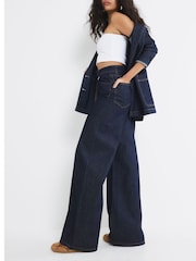 River Island Blue High Rise Wide Leg 100% Cotton Jeans - Image 3 of 4