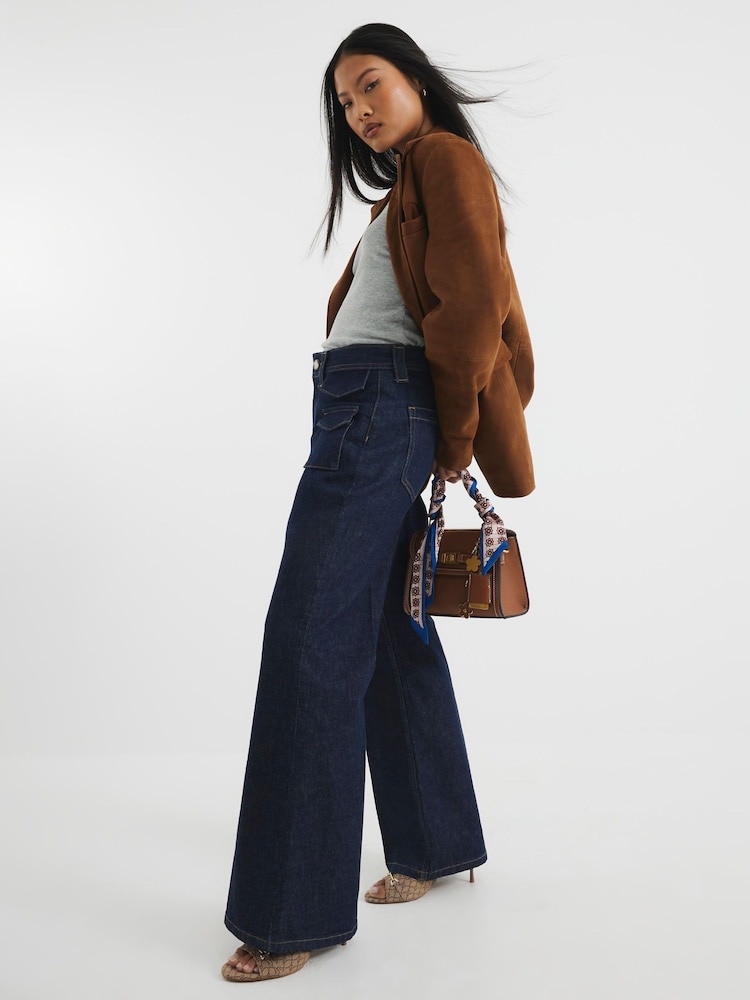 River Island Blue Petite High Rise Relaxed Flare Jeans - Image 2 of 4 River Island Blue Petite High Rise Relaxed Flare Jeans - Image 2 of 4