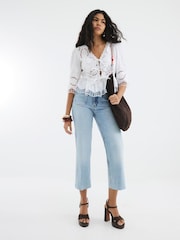 River Island Blue Cropped Wide Leg 100% Cotton Jeans - Image 1 of 1
