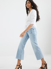 River Island Blue Cropped Wide Leg 100% Cotton Jeans - Image 2 of 4