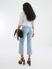 River Island Blue Cropped Wide Leg 100% Cotton Jeans - Image 3 of 4
