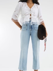 River Island Blue Cropped Wide Leg 100% Cotton Jeans - Image 4 of 4