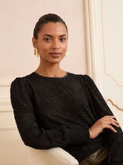 Love & Roses Black Textured Long Sleeve Top - Image 1 of 4