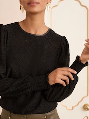 Love & Roses Black Textured Long Sleeve Top - Image 2 of 4