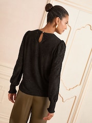 Love & Roses Black Textured Long Sleeve Top - Image 4 of 4