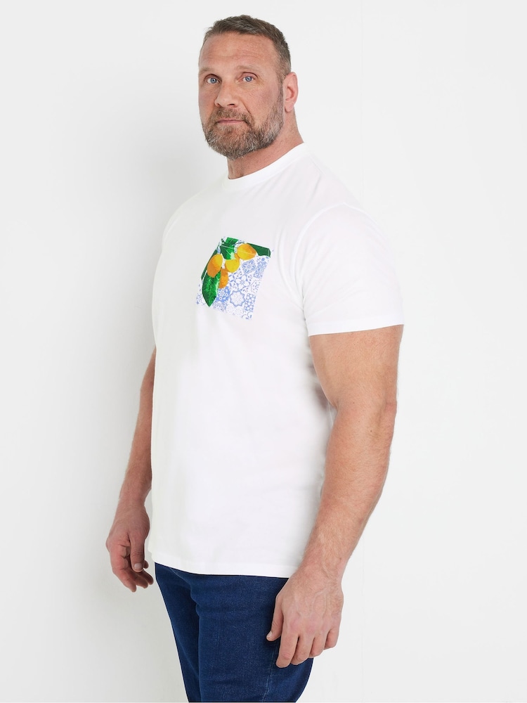 BadRhino Big & Tall White Lemon Print 100% Cotton T-Shirt - Image 2 of 5