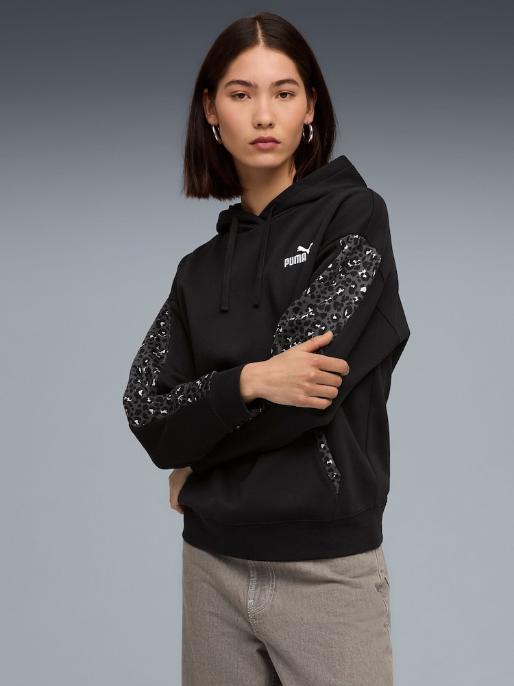 Puma Black Womens Essential Animal Print Comfort Hoodie - Image 1 of 5 Puma Black Womens Essential Animal Print Comfort Hoodie - Image 1 of 5