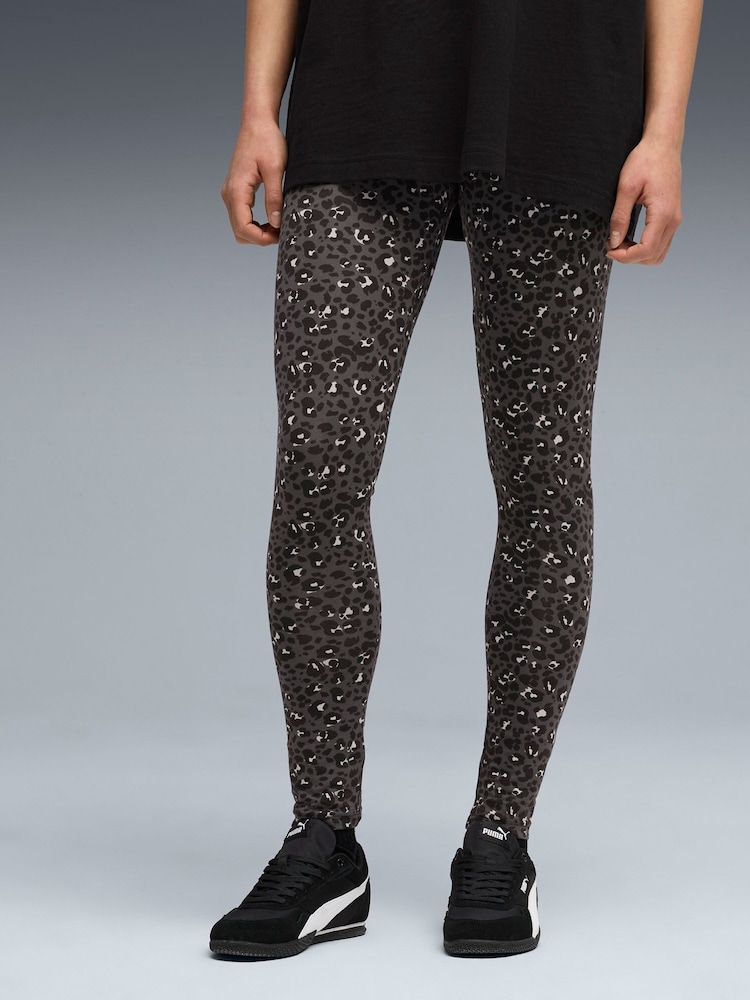 Puma Black Womens Essential Animal Print Leggings - Image 1 of 5 Puma Black Womens Essential Animal Print Leggings - Image 1 of 5