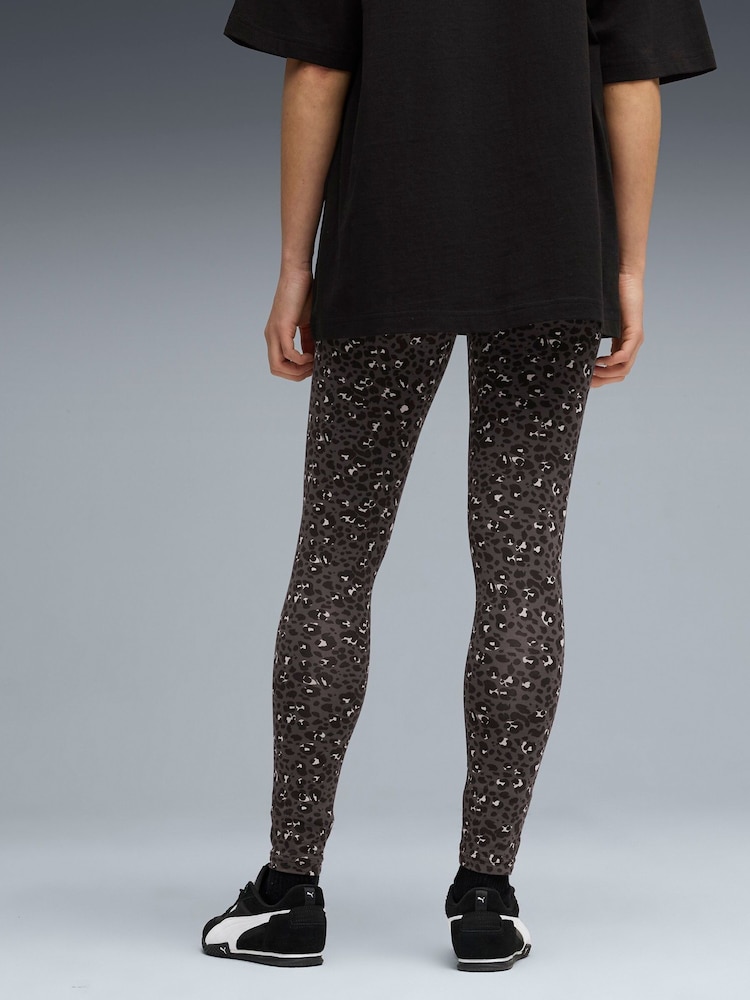 Puma Black Womens Essential Animal Print Leggings - Image 2 of 5 Puma Black Womens Essential Animal Print Leggings - Image 2 of 5